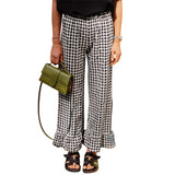 Purpdrank  Plaid Print Pants Women y2k Clothes Elastic Waist Wide Leg Loose Ruffle Hem Trousers Summer Clothing 2000s Streetwear