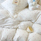 Purpdrank  Princess Style Bedding Sets Ruffle Lace Bow Quilt Cover Romantic Print Bedclothes Home Decor Woman Girl Bedroom Duvet Cover 4pcs