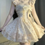 Purpdrank  Girly Sweet Floral Skirt Niche Fashionable Versatile High-end Splicing Waist-hugging Princess Skirt Women