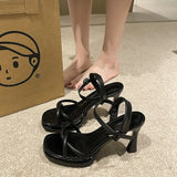 Purpdrank  Summer Low Sandals Woman Leather Suit Female Beige Women’s Shoes High Heels Low-heeled Black Comfort New Stiletto Girls Fas