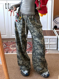 Purpdrank  Vintage Camouflage Pants Women Y2K Hip Hop Streetwear All Match Wide Leg Trousers Korean High Waist Grunge 90S Pants Aesthetic