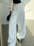 Purpdrank  White Low Rise Waist Wide Leg Baggy Pants Women Y2K Streetwear Casual Loose Trousers Female Fashion Straight Pants