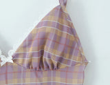 Purpdrank  Sexy Plaid Print Chiffon Lacing up Backless Camisole Tank Top + Zipper Low Waist Knee Length Mermaid Skirt 2 Pieces 1 Set