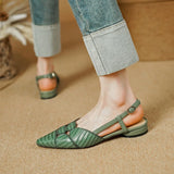 Purpdrank  New Sexy Pointed Toe Women Sandals Spring Summer Slingback Pumps Low Heels Genuine Leather Fashion Office Party Shoes Woman