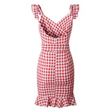 Purpdrank  Plaid Lace Up Bodycon Dress Women Ruffles Summer Dress Off Shoulder V Neck Backless Irregular Bow Tie Dresses