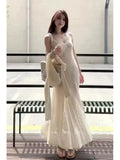Purpdrank  Pure Desire Style White Lace Patchwork Strap Dress for Women New Summer Super Beautiful Unique Pretty Long Dress