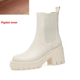 Purpdrank - Women's Platform Chelsea Boots Street Style Winter Shoes Woman Thick Heel Cowhide Casual Shoes Spring Autumn Slip On Ankle Boots