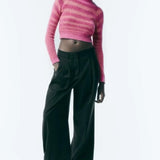 Purpdrank  Women's round Neck Striped Short Sweater European American Style Autumn Fashion Streetwear New Arrival