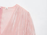Purpdrank  European style new women's fashion versatile temperament solid color V-neck lace long-sleeved dress