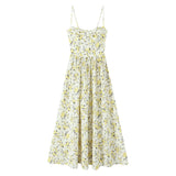 Purpdrank  European style new women's fashion versatile temperament flower print poplin midi suspender back dress