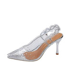 Purpdrank  Elegant Ladies Shiny Rhinestone Crystal Shoes Autumn Transparent Pvc Pointed Toe High Heels Shoes Woman Sling Back Pumps 41