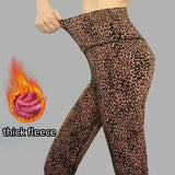 Purpdrank Plus Size Women's Clothing Basic Tight Leggings Retro Leopard Pencil Pants Casual New Outerwear Winter Warm Fleece Women's Pants
