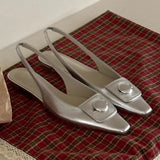 Purpdrank  Silver Square Toe Slingback Design Flat Sandals Women Summer Fashion Shallow Brand Mules Elegant Comfortable Zapatos Para Mujer