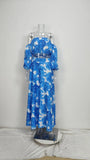 Purpdrank  Summer Sexy Off Shoulder Women Long Dress Vacation Style Blue Printed High Waist Bubble Sleeve Sexy Maxi Dresses