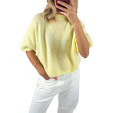 Purpdrank  Women's Spring Autumn Knit Sweaters Half Sleeve O Neck Solid Color Casual Knitwear Loose Pullover Tops