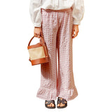 Purpdrank  Plaid Print Pants Women y2k Clothes Elastic Waist Wide Leg Loose Ruffle Hem Trousers Summer Clothing 2000s Streetwear