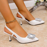 Purpdrank  Crystal Square Buckle High Heels Sandals Women Spring Summer Slip On Pointed Toe Pumps Woman Thin Heel Party Wedding Shoes Mujer