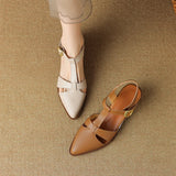 Purpdrank  New Women Sandals Pointed Toe Thick Heels Genuine Leather Pumps Office Spring Summer Fashion Concise Slingbacks Shoes Woman