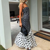 Purpdrank  Summer New Strapless High Waist Evening Dress Elegant Lady Ruffles Split Party Dresses Fashion Polka Dot Printed Tube Tops Dress