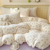 Purpdrank  4Pcs Jacquard Double-Layer Yarn Fitted Sheet Grade A Home Dormitory Bedding Set Cloud Touch Soft Skin-Friendly Bedroom Decor