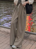 Purpdrank  Vintage Loose Women's Wide Leg Pants 2025 New Spring Summer High Waist Lace-up Casual Full Length Trousers Pocket Female
