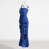 Bandage Women Long Maxi Dress Solid One Shoulder Hollow Out Evening Dress 2024 New Spring Sexy Club Party Twist Bodycon Vestidos