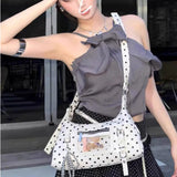 Purpdrank  New Color-Block Polka Dot Underarm Bag White Transparent Outer Bag Design Women's Large Capacity Single Shoulder Crossbody Bag