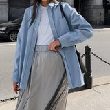 Purpdrank  Pure Cotton Versatile High-end Blue Jacket 2025 Autumn and Winter New Item Niche Simple Long Sleeved Top