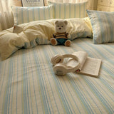 Purpdrank  Striped Bedding Set INS Nordic Girls Soft 100% Cotton Bed Sheet Queen King Size Duvet Set Comforter Set Pillowcase Bed Linens