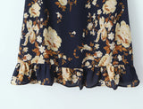 Purpdrank  Summer Holiday Navy Blue Floral Print Bow Lacing Up Strap Sling Dress Women Elastic Back Ruffles Hem Short Dresses Vestidos Robe