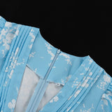 Purpdrank   Women's Clothing Design Pleated V-neck Printed Dress Long Sleeve Waist Temperament Fashionable A-word Skirt