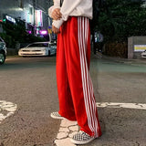 Purpdrank  Women's y2k Aesthetic Striped Print Pants Loose Elastic Waist Drawstring Straight Leg Casual Sweatpants with Pockets Streetwear