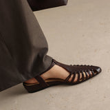 Purpdrank   Summer Women Sandals Genuine Leather Shoes for Women Pointed Toe Chunky Heel Shoes Elegant Cover Toe Slingback Hollow Sandals
