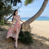 Purpdrank  Vacation Style Dress for Women Summer New Irregular Ruffle Short Dress Strapless Dress