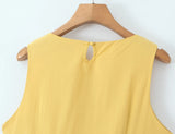 Purpdrank  Fashion Yellow Spliced Irregular Ruffles Hem Sleeveless Dress Women O neck Side Waist Midi Long Dresses Femme Vestidos Robe