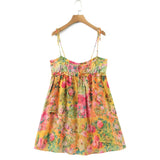 Purpdrank  Women Bow Lacing up Sling Robe Holiday BOHO Ruched Chest Orange Flower Print Spaghetti Strap Mini Dress