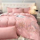 Purpdrank  Flowers Embroidery Bedding Set Comfortable Light Luxury Four-Piece Set With Lace Girl King Duvet Cover Set Bed Sheet Pillowcases