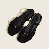 Purpdrank  High Quality Faux Suede Flat Sandals Women Fashion Back Strap Metal Buckle Brand Designer Shoes Comfort Open Toe Beach Sandals