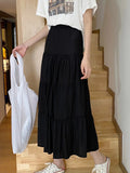 Purpdrank Spring Summer Women Chiffon Skirts Vintage High Waist Elastic Patchwork White Black Chic Long Cake A-line Skirt for Student