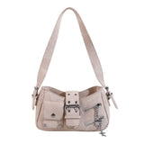 Purpdrank  Retro Rivet Underarm Bag Star PU Girl Shoulder Bag Zipper Large Capacity Crossbody Bag