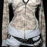 Purpdrank  American Gothic Y2k Fur Collar Hooded Jacket Women High Street Vintage Zipper Camouflage Coat New Retro Fashion Punk Slim Outfit