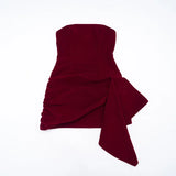 Purpdrank  Side Ribbon Velvet Strapless Bodycon Mini Dress Women Elegant Sexy Sleeveless Backless Ruched Hipster Party Clubwear Vestidos