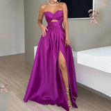 Purpdrank  Women's Sleeveless Hollow out Strap Dress Pure Color Independent Station Autumn New Style Maxi Empire Waist Gown