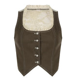 Purpdrank  Retro Style Women's Lace Button Vest Irregular Hem Street Fashion Hot Girl Outerwear Tank Top Polyester Fiber Casual Wear