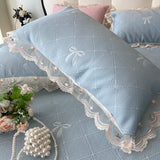 Purpdrank  Princess Bed Skirt Sheet Summer Cool Bed Skirt Mattress Lace Bedsheet Not Stuffy Double King Bedspread With 2 Pillowcases