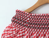 Purpdrank  Romantic Red Plaid Wood ears Ruffles Spliced Slash Shoulder Short Sleeve Dress Women Ruffles Hem Loose Mini Dresses Vestidos
