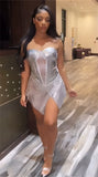 Purpdrank  Sexy Leather Mesh Patchwork Sequin Dress Women Night Party Birthday Tube Strapless Backless sheer Clubwear Short Dresses Vestido