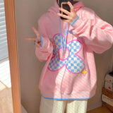 Purpdrank  Kawaii Clothes Sweatshirts Women Hooded Floral Printed Pink Hoodies 2025 Autumn Preppy Style Gentle Pullover Tops