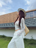 Purpdrank  Y2k Casual Summer Flower Print Slim Square Collar Vest Long Sleeve Top Two Piece Set Women