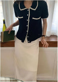 Purpdrank  Summer Single Breasted Hollow Out Women's Shirts Pockets Polo Collar Korean Short Sleeve Knitted Tops Female